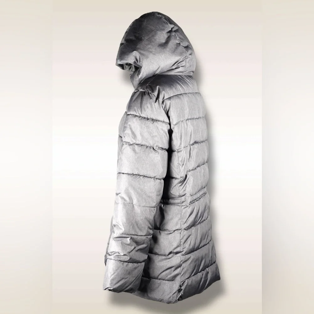 GAP Mid Puffer Jacket Silver Heather Hooded Faux-Fur Lined – Women’s Size XL